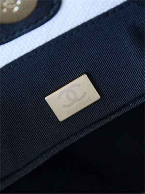 Cha.nel Deauville Small Shopping Bag Mixed Fibers Gold Tone Metal White/Black AS3257