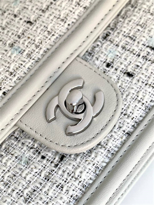 Cha.nel Mini Classic Flap Bag Tweed With Grey Leather Silver Tone Metal AS5243