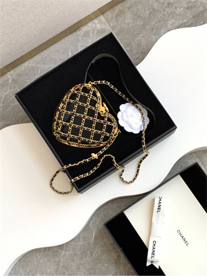 Chanel Heart Shaped Evening bag Lamskin Black AS4027