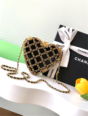 Chanel Heart Shaped Evening bag Lamskin Black AS4027