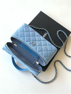 Chanel Long Vanity with chain Blue Denim & Silver-Tone Metal AP4407