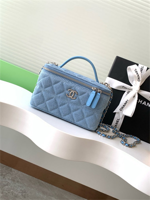 Chanel Long Vanity with chain Blue Denim & Silver-Tone Metal AP4404