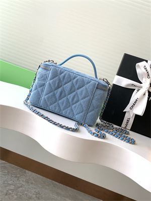 Chanel Long Vanity with chain Blue Denim & Silver-Tone Metal AP4404