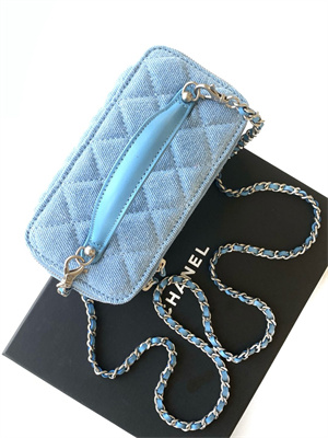 Chanel Long Vanity with chain Blue Denim & Silver-Tone Metal AP4404