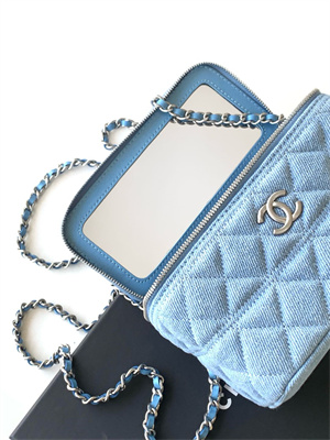Chanel Long Vanity with chain Blue Denim & Silver-Tone Metal AP4404