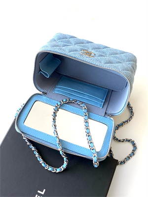 Chanel Long Vanity with chain Blue Denim & Silver-Tone Metal AP4404