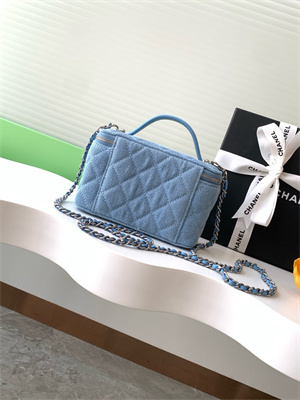Chanel Long Vanity with chain Blue Denim & Silver-Tone Metal AP4404
