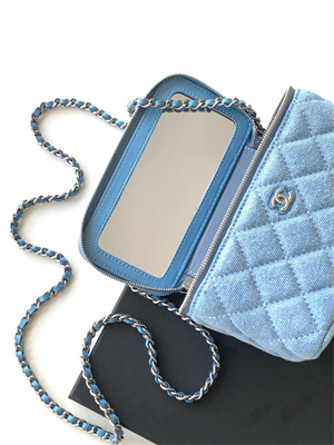 Chanel Long Vanity with chain Blue Denim & Silver-Tone Metal AP4404