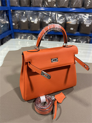 Kelly Retourne Bag Togo Leather 25/28CM Gold/Silver Hardware In Orange Color HS