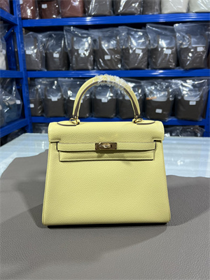 Kelly Retourne Bag Togo Leather 25/28CM Gold/Silver Hardware In Jaune Poussin Color HS