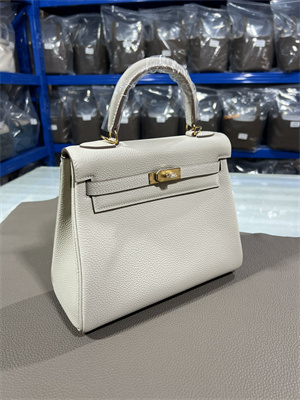 Kelly Retourne Bag Togo Leather 25/28CM Gold/Silver Hardware In Craie Color HS