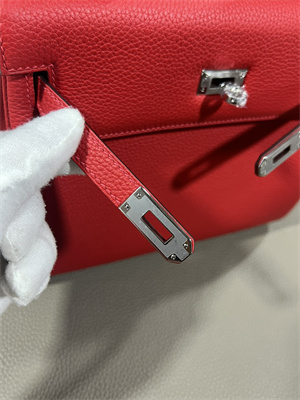 Kelly Retourne Bag Togo Leather 25/28CM Gold/Silver Hardware In Red Color HS