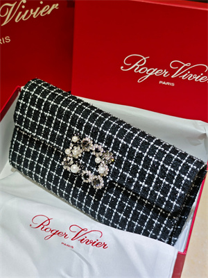 Roger Vivier Efflorescence Clutch In Tweed Black