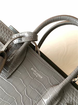 Y.S.L SAC DE JOUR BABY In Grey Corcodile Embossed Leather Silver Tone Metal