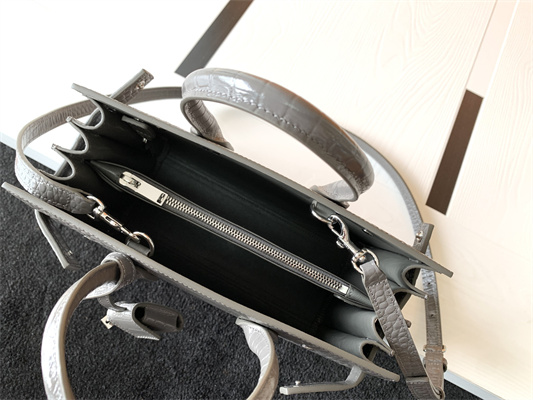 Y.S.L SAC DE JOUR BABY In Grey Corcodile Embossed Leather Silver Tone Metal