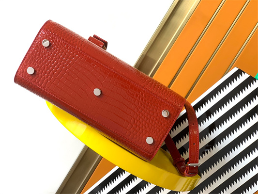 Y.S.L SAC DE JOUR BABY In Red Corcodile Embossed Leather Silver Tone Metal