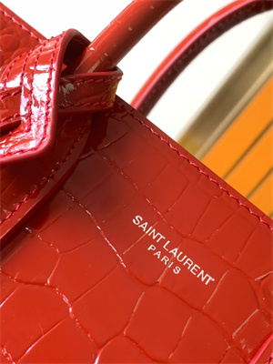 Y.S.L SAC DE JOUR BABY In Red Corcodile Embossed Leather Silver Tone Metal