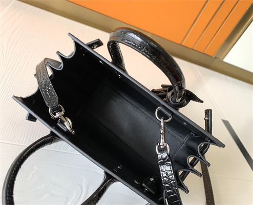 Y.S.L SAC DE JOUR NANO In Black Crocodile Embossed Leather Silver Tone Metal