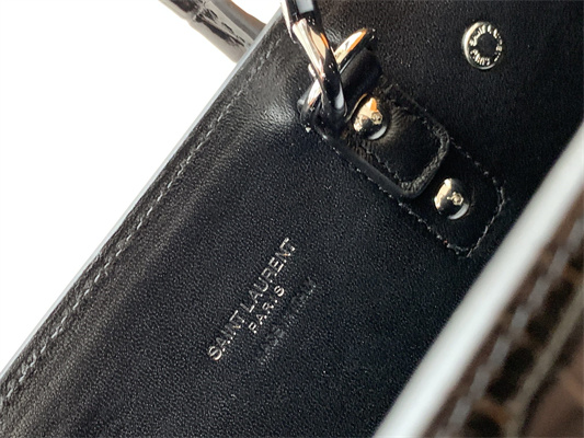 Y.S.L SAC DE JOUR NANO In Black Crocodile Embossed Leather Silver Tone Metal