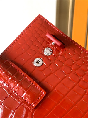 Y.S.L SAC DE JOUR NANO In Red Crocodile Embossed Leather Silver Tone Metal