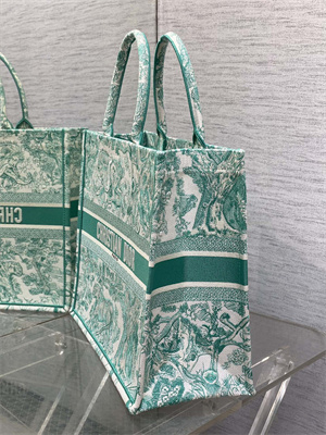 CD Large Book Tote Black Toile de Jouy Embroidery Green
