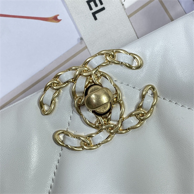 Cha.nel 19 Shopping Bag Lambskin Gold Tone Metal White AS3660