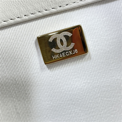 Cha.nel 19 Shopping Bag Lambskin Silver Tone Metal White AS3660