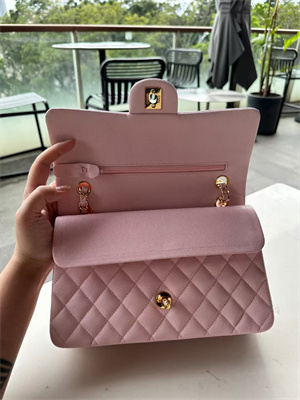 Chanel Medium Classic Flap Bag Grained Calfskin Gold Tone Metal Pink 01112