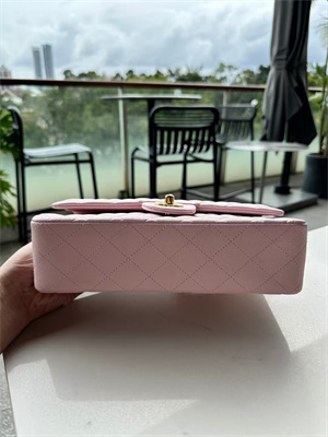 Chanel Medium Classic Flap Bag Grained Calfskin Gold Tone Metal Pink 01112