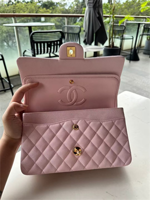 Chanel Medium Classic Flap Bag Grained Calfskin Gold Tone Metal Pink 01112