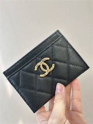 Chanel Card Holder Black Grained Calfskin Gold Tone Metal 3878