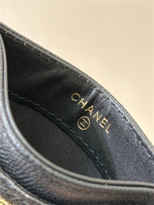 Chanel Card Holder Black Grained Calfskin Gold Tone Metal 3878