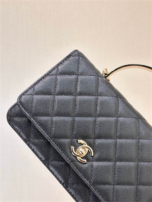 Chanel Wallet On Chain With Enamel Top Handle Grained Calfskin Gold Tone Metal Black 4853