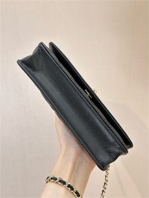 Chanel Wallet On Chain With Enamel Top Handle Grained Calfskin Gold Tone Metal Black 4853