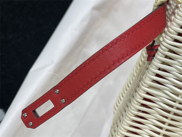 Kelly Mini Picnic Bag 20 Swift Leather Wicker Silver Tone Hardware Red Color HS