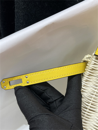 Kelly Mini Picnic Bag 20 Swift Leather Wicker Silver Tone Hardware Yellow Color HS