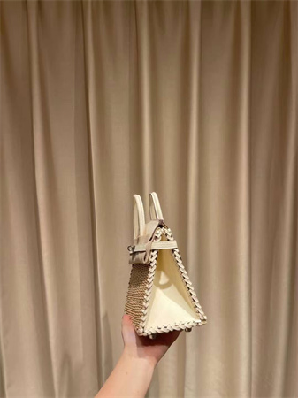 Bir.kin Picnic bag 25 Swift Leather Wicker Silver Tone Hardware White HS