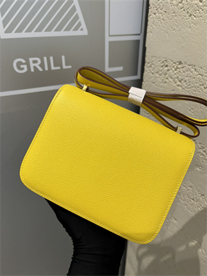 Constance Bag Epsom Leather 18CM Gold/Silver Tone Metal In Jaune Amber Color HS  (With mirror)