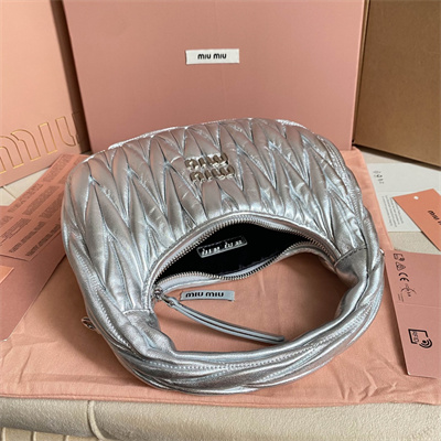 MiuMiu Wander matelassé nappa leather Small hobo bag Silver Color