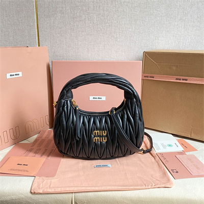 MiuMiu Wander matelassé nappa leather Small hobo bag Black Color