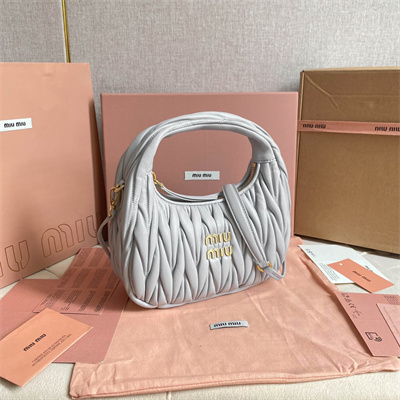MiuMiu Wander matelassé nappa leather Small hobo bag Pearl Gray Color