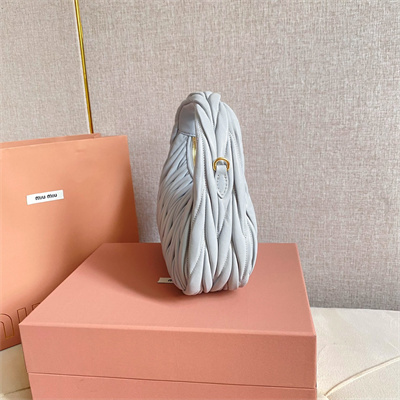 MiuMiu Wander matelassé nappa leather Small hobo bag Pearl Gray Color