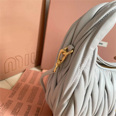 MiuMiu Wander matelassé nappa leather Small hobo bag Pearl Gray Color