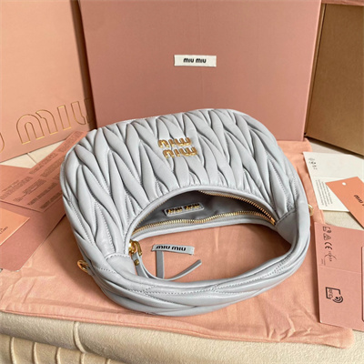 MiuMiu Wander matelassé nappa leather Small hobo bag Pearl Gray Color