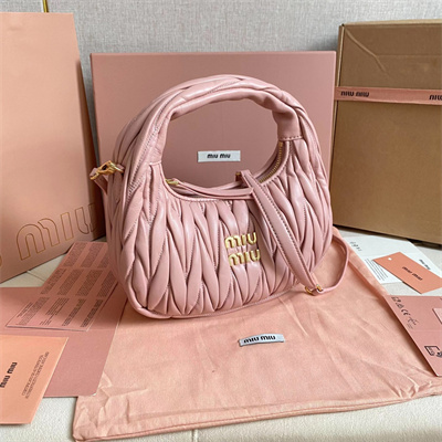 MiuMiu Wander matelassé nappa leather Small hobo bag Powder Pink Color