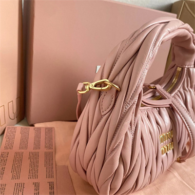 MiuMiu Wander matelassé nappa leather Small hobo bag Powder Pink Color