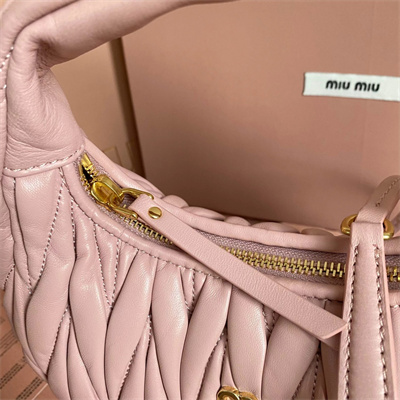 MiuMiu Wander matelassé nappa leather Small hobo bag Powder Pink Color