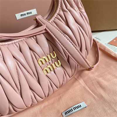 MiuMiu Wander matelassé nappa leather Small hobo bag Powder Pink Color