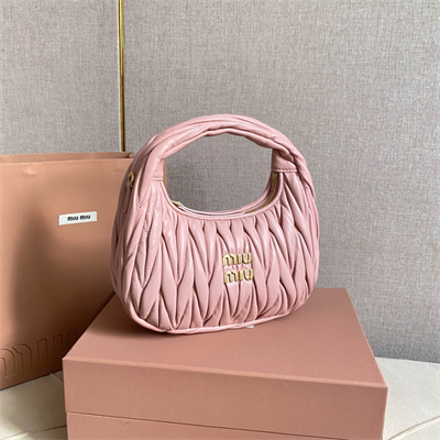 MiuMiu Wander matelassé nappa leather Small hobo bag Alabaster Pink Color