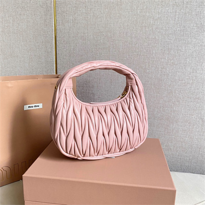 MiuMiu Wander matelassé nappa leather Small hobo bag Alabaster Pink Color